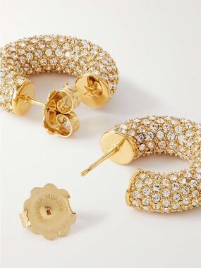 Amina Muaddi Crystal-Embellished Hoop Earrings in Gold and Clear